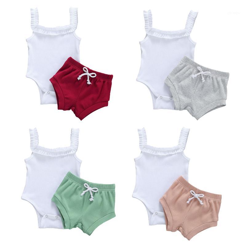 

Newborn Baby Boys Girls Clothes Set Summer Toddler Kids Girl Sleeveless Ruffles Ribbed Knitted Romper+Shorts Cotton Sport Outfit1, Red