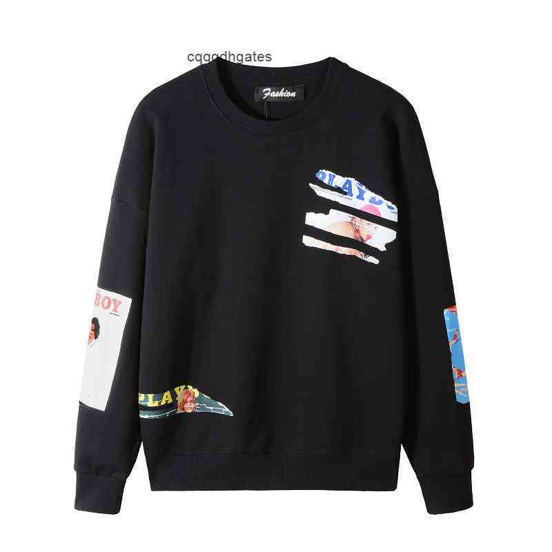 

Amir i 3301 fashion amir i personalized round neck hoodless shirt print pattern hot selling men's Pullover loose round neck sweater Hoodie Long Sleeve, Black