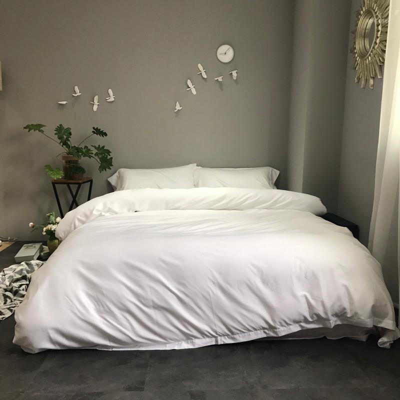

High Quality Tencel Silk bedding set 4pcs solid duvet cover set white silver blue purple fitted bed sheet queen king linens1