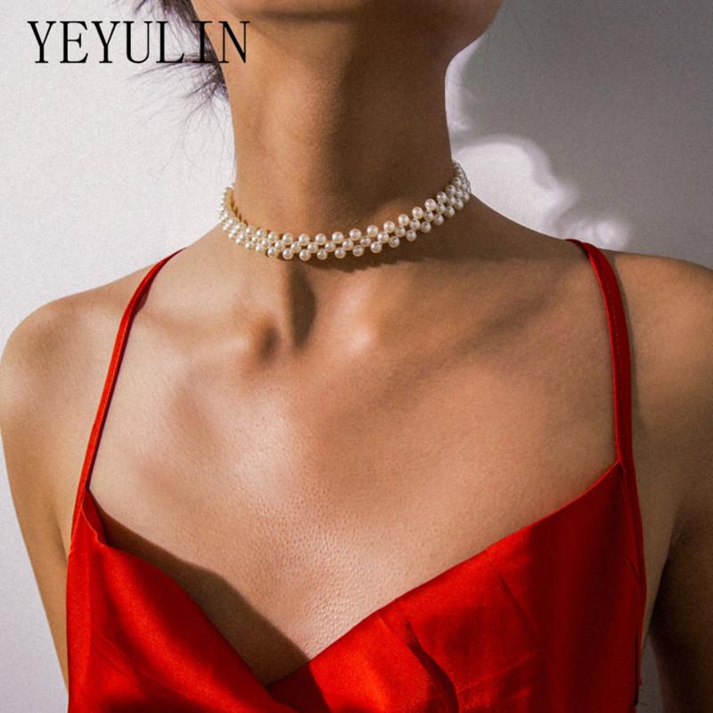 

Fashion Imitation Pearl Choker Necklace For Women Beaded Pearl Collar Necklace Fashion Jewelry Collier Femme