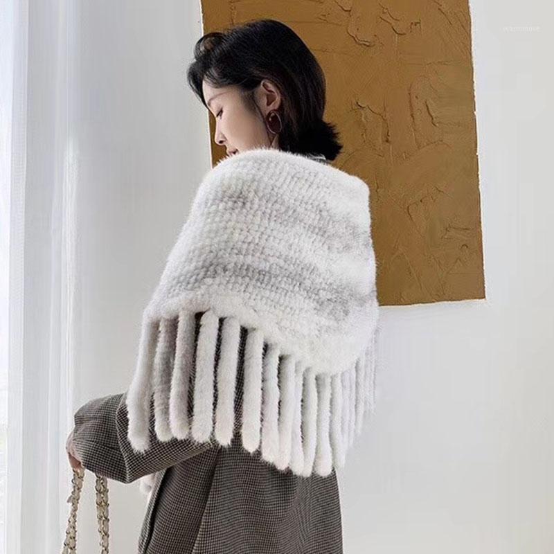 

Women Knitted Shawl With Tassel Genuine Mink Female Fashion Winter 2020 New Arrival Scarf Ladies Natural Mink1