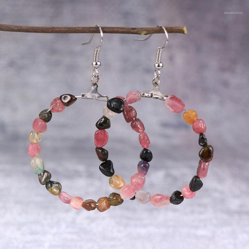 

Bohemian Natural Asymmetry Tourmaline Earring Hoops For Women 4cm Big Geometric Round Circle Loop Earring 2020 Fashion Jewelry1