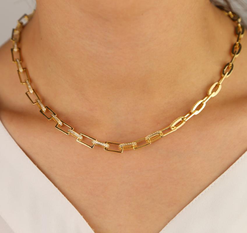 

Hip hop long chain 45cm square link chain iced out bling micro pave cz round charm women Modern Cable Necklace jewelry