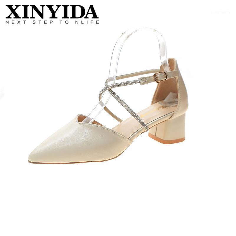 

2020 Fashion Pointed Toe Low Heel Chunky Heel Summer Female Sandals1, Beige