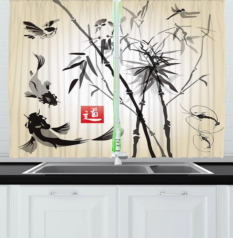 

Japanese Kitchen Window Curtains Japanese Traditional Garden Design Wildlife Forest Meditation Origami Window for Kitchen Cafe, As pic