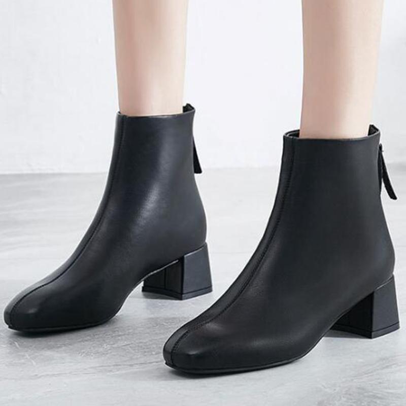 

2020 Autumn Shoes Fashion Women Boots Genuine Leather Round head Ankle Boots Thick Heels Comfortable Female ll6621, Beige