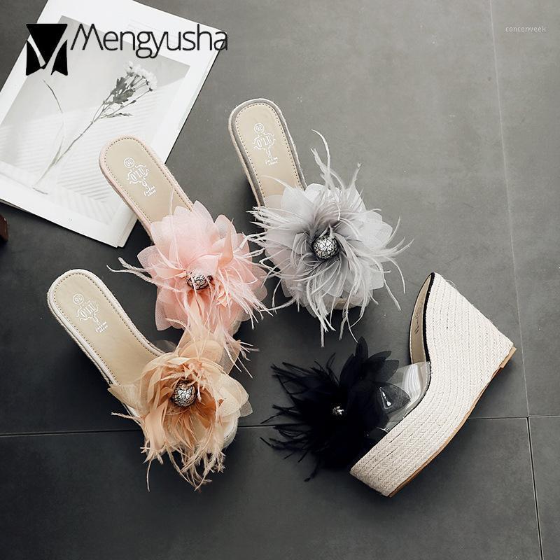 

Big flower platform sandals women graceful pearl floral 12cm wedges ladies straw knitting summer sexy thick bottom sandalias1, Pink