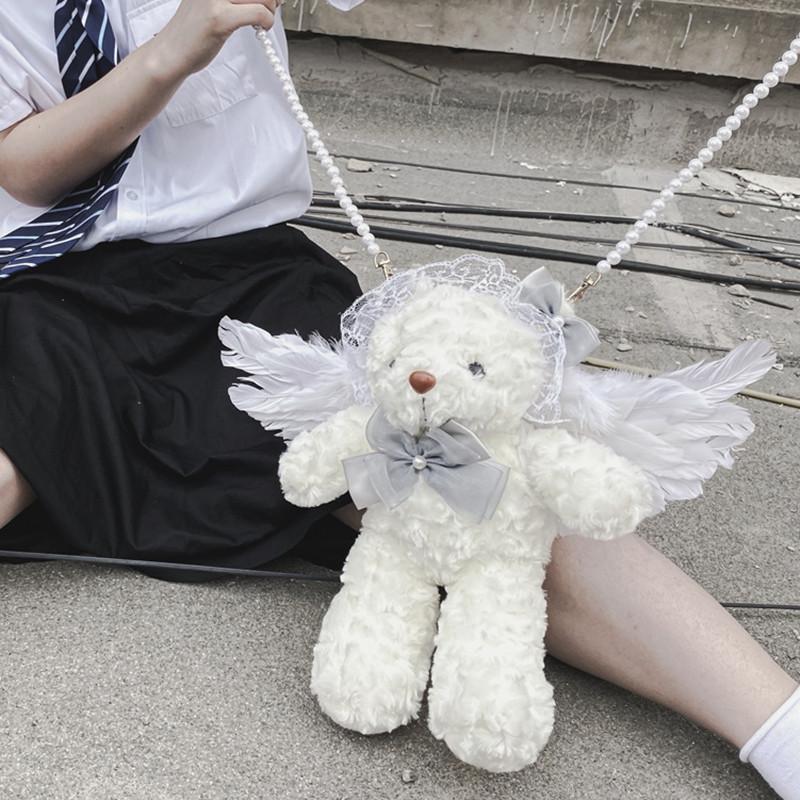 

Bag women 2021 new pearl messenger bag cute angel bear girls cartoon funny shoulder, 01