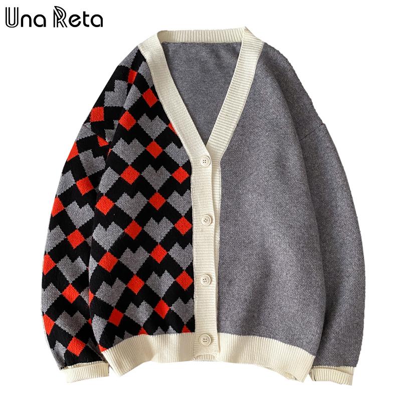 

Una Reta Heart Print Sweater Men New Streetwear Men Clothes Long Sleeve Cardigan Pull Homme Patchwork Couple Sweater, Orange