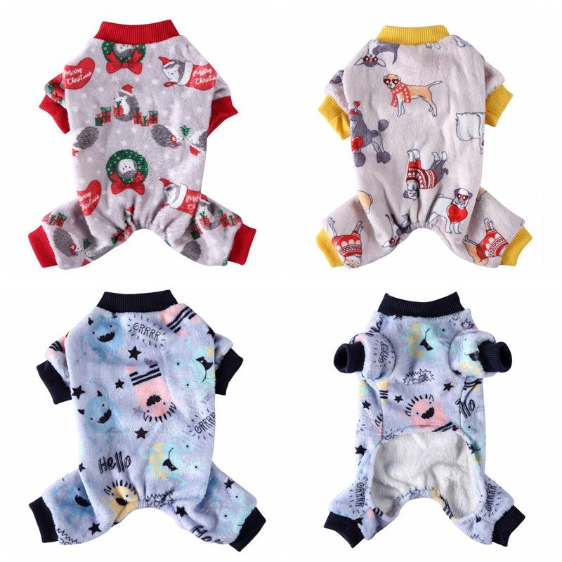 

Pet Christmas Outfits Cartoon Pattern Soft Fleece 4-legged Pajamas Costume Small & Medium Dog Cat Cold Weather Jumpsuit Sweater, Blue