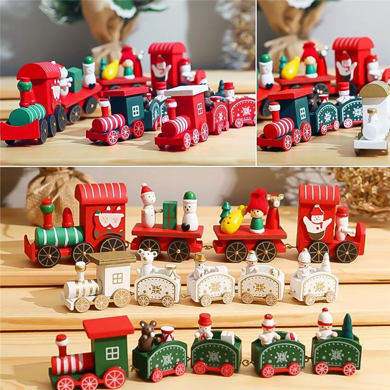 

Little Train Wooden Christmas Decorations For Home Xmas Decor With Santa Bear Kids Baby Toys Christmas Ornament New Year Gift