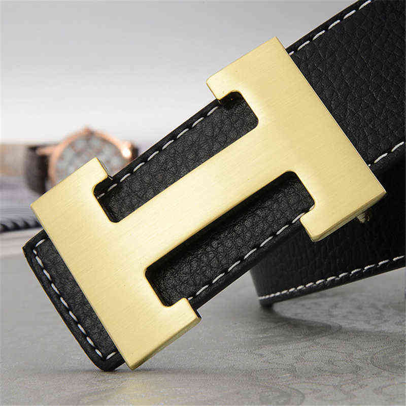 

2022 Brand Luxury Men Belts Genuine Leather Lettern H Buckle Belts for Men Business Fashion Strap Women belts for jeans X220216, Black