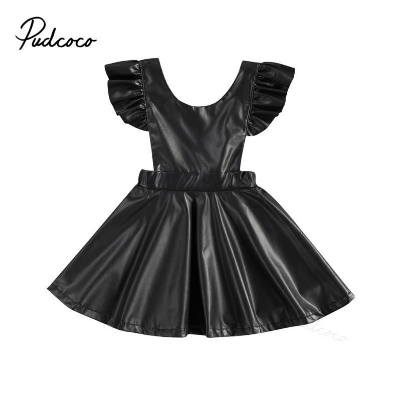 

Girl's Dresses 0-5Years Infant Kids Baby PU Dress Solid Black Synthetic Leather Ruffled Sleeveless Fashion Gown Outfits, Red;yellow