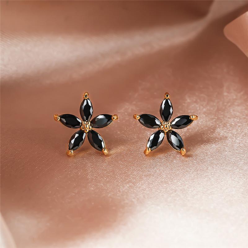 

Vintage Black Stone Cute Star Stud Earrings For Women Wedding Jewelry Retro Gold/Black/Rose Gold/Silver Color Pentagram Earrings