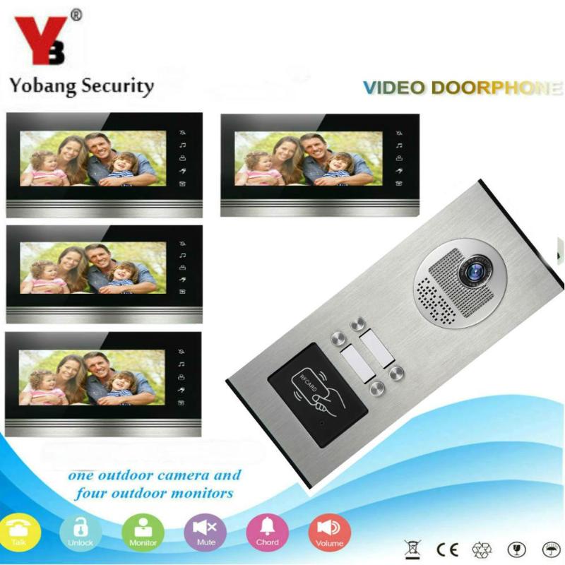 

4 Units Apartment intercom system Video Door Phone Door Intercom HD Camera 7" Monitor video Doorbell for 4 Household