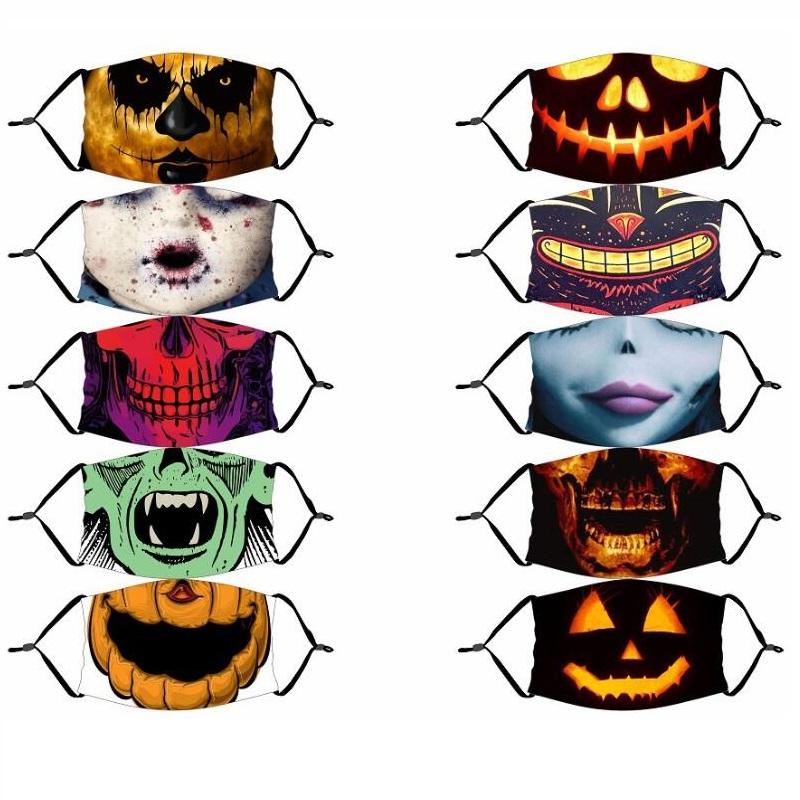 

Adult Halloween pumpkin Print Face Mask Adjustable Windproof Reusable Unisex Mouth Topmask Pollution EWE1168