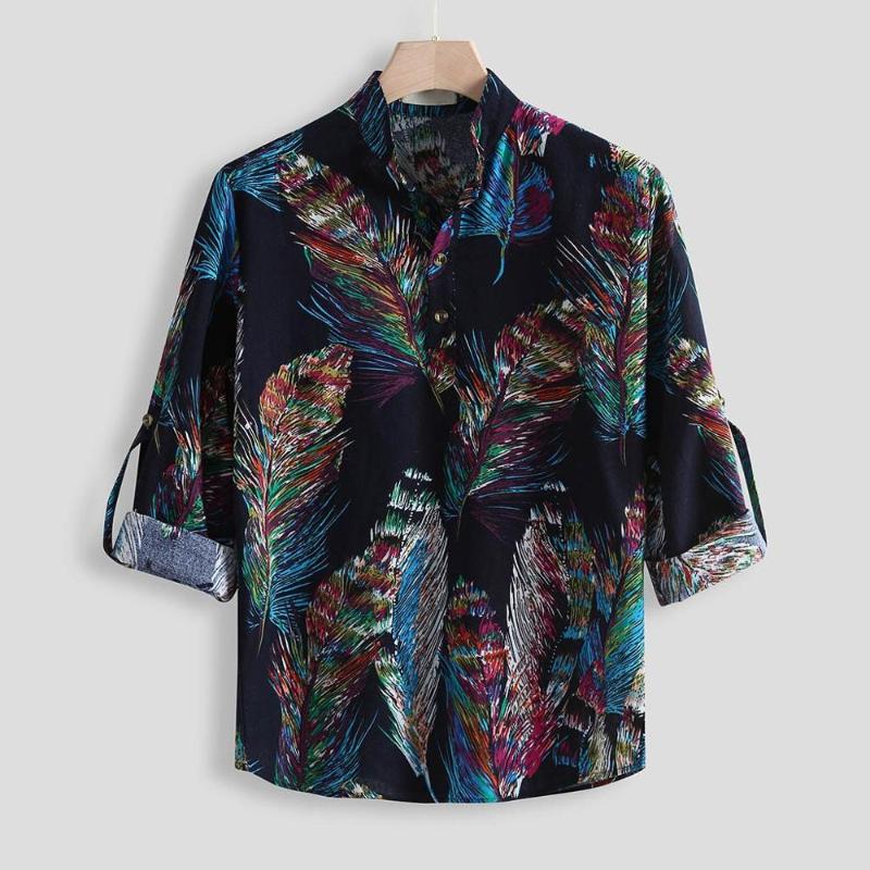 

Men Fashion Casual Printing Vintage Slim Casual Male High Quality Long Sleeve Cotton Shirt Slim Fit Blouse Tops #4L25, Black