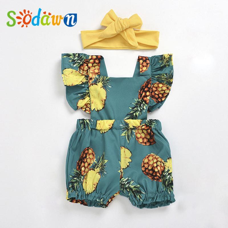 

Sodawn New Summer Girl Baby Clothes Sleeve Ruffles Bodysuit Jumpsuit Headband 2PCS Outfits Baby Clothing1, Green