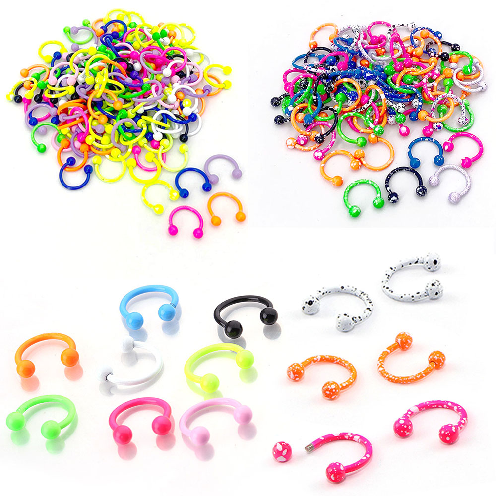 

10pcs / Lot C Shape Ball Stainless Steel Nose Hoop Painted Nose Rings Balls Circulars Horseshoes Barbell Ring Body Piercing Jewelry Painted