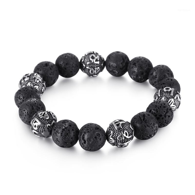 

Retro Lava/Tiger Eye Beads Bracelet Men Stainless Steel Buddhism Mantras OM MANI PADME HUM Lotus Charm Bracelet Jewellry1