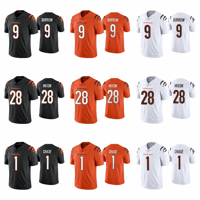 

2021 Cincinnati's MEN WOMEN YOUTH Bengals's Joe Mixon Ja'marr Chase joe burrow Vapor Limited football Jersey, Black;red