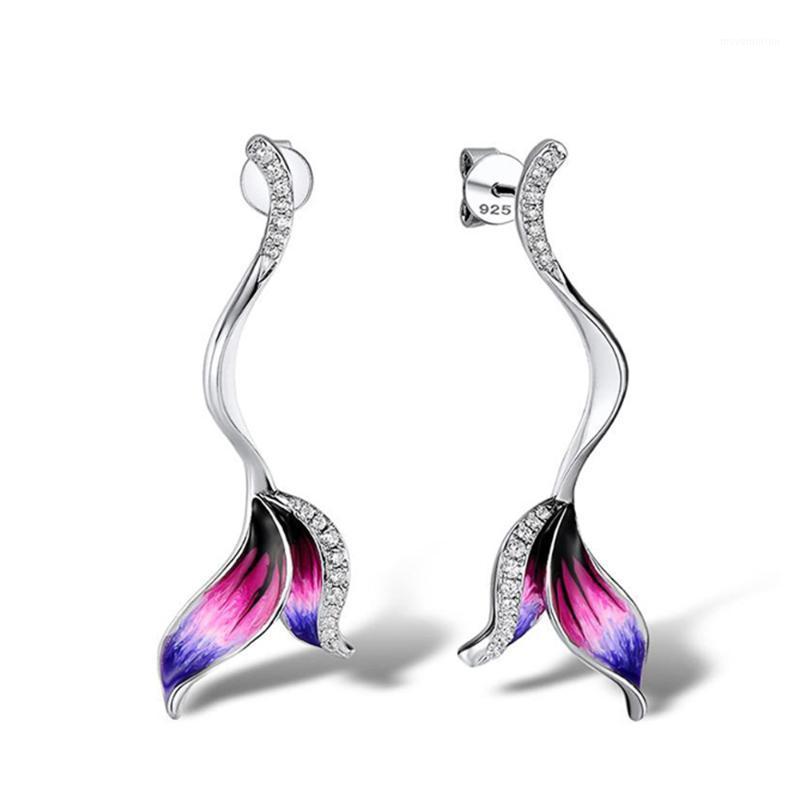 

Huitan Flowery Mermaid Tail Women Stud Earring Delicate Shape Shine Cubic Zircon Stone Women Party Fashion Earring Jewelry New1