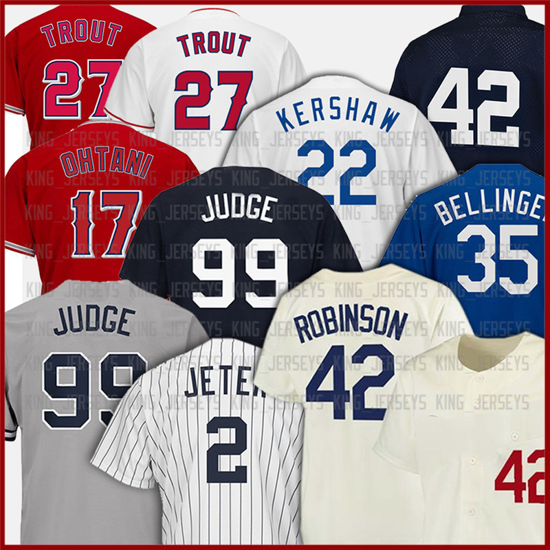 

99 Aaron Judge 2 Derek Jeter Baseball Jerseys 22 Clayton Kershaw 35 Cody Bellinger 27 Mike Trout 17 Shohei Ohtani Jersey, Men(yang ji)