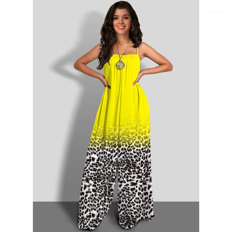 

Women's Jumpsuits & Rompers Autumn 2021 Clothing In Europe And America Leopard Print Casual Loose Wide Leg Suspender Chest Wrapped, Yellow