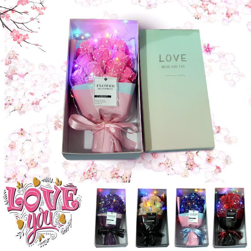 

Valentine's Day LED Light Soap Flower Gift Rose Box Wedding Room Holiday Gift For Household Creative Bathroom Convenient Durabl1
