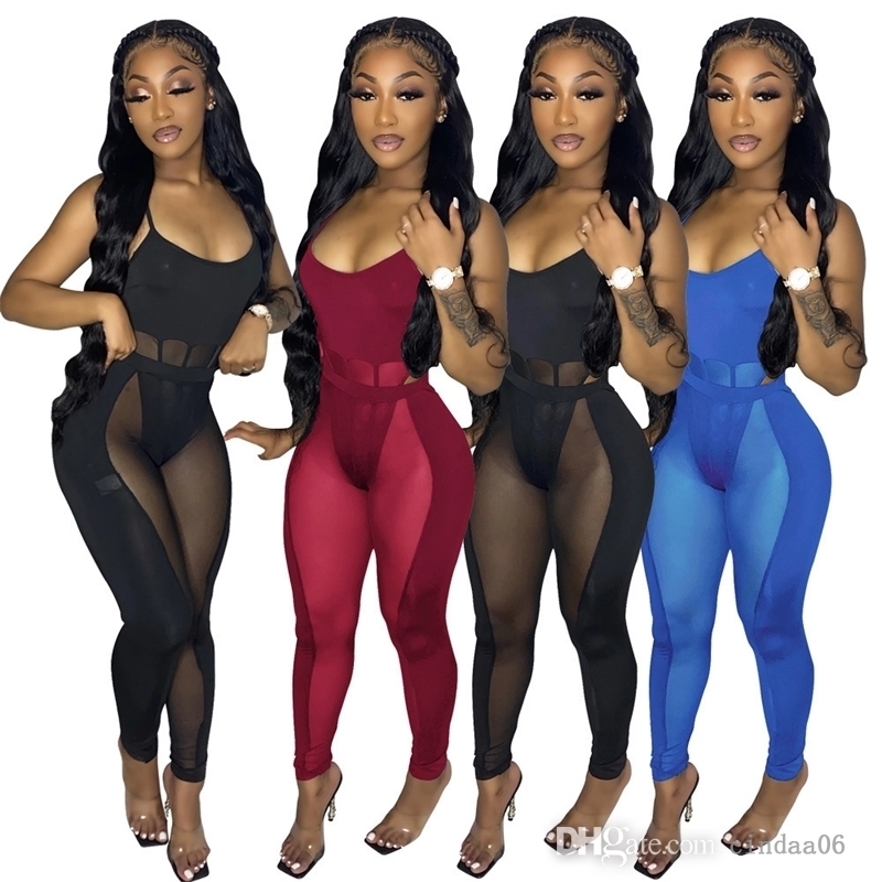 

Sexy Mesh Stitching Sheer Yoga Pants Hollow Out Women Two Pieces Pants Set Designer Tracksuits Outfits Slim Nightclub Perspective Sportwear, H0104 black