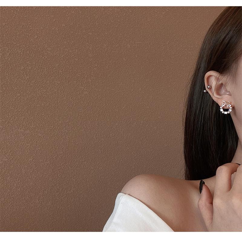

Stud Bowknot Pearl Zircon Earrings Female Simple Geometric Ladies Party Accessories Cartilage Birthday Gift Wedding