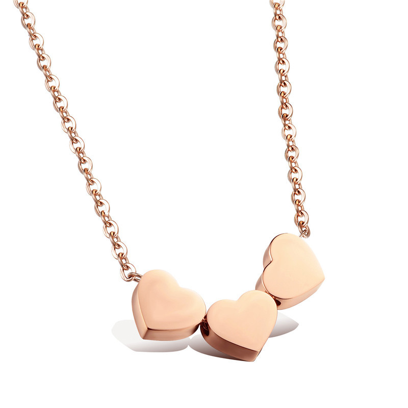 

New Simple Fashion Stainless Steel Gold Plated Love Three Heart Pendant Necklaces With Chain Women Party Jewelry Gift