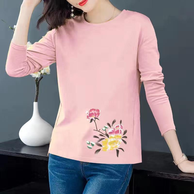 

Plus Size 100% Cotton T Shirt Woman Autumn Fashion Long Sleeve Shirt Women's T-shirt Loose Korean Style O Neck Women Shirts 201125, 20