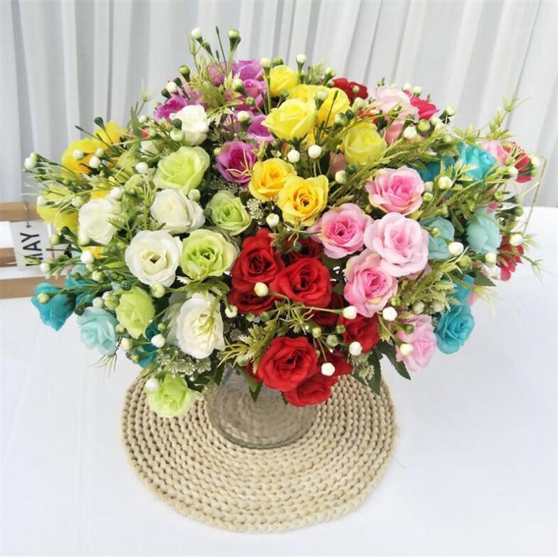 

10Pcs Fake Rose Bunch 12.6" Length Simulation Rose with Plastic mini Fruit for Wedding Home Decorative Artificial Flowers1, Blue