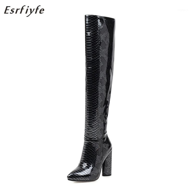 

ESRFIYFE New Sexy Over The Knee Boots Women's Winter Boots Thick High Heels Pointed Toe Long Snakeskin Grain Shoes Woman1, As pic