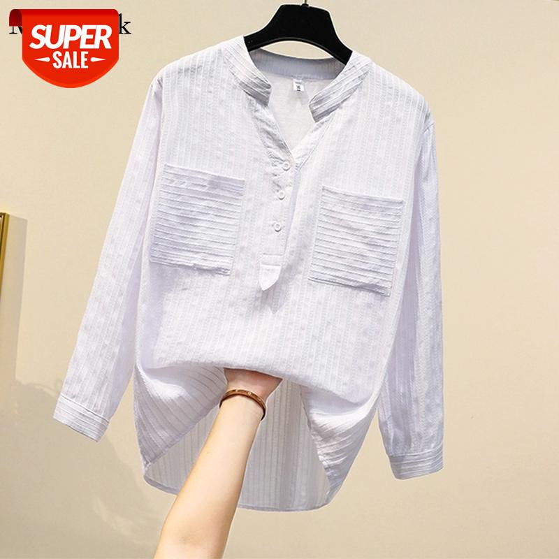 

New Autumn Casual Button Up White Shirt Women Korean V-neck Cotton Dames Blouse Women 2021 Loose Blouses Woman 2021 Blusas 11686 #hC3H