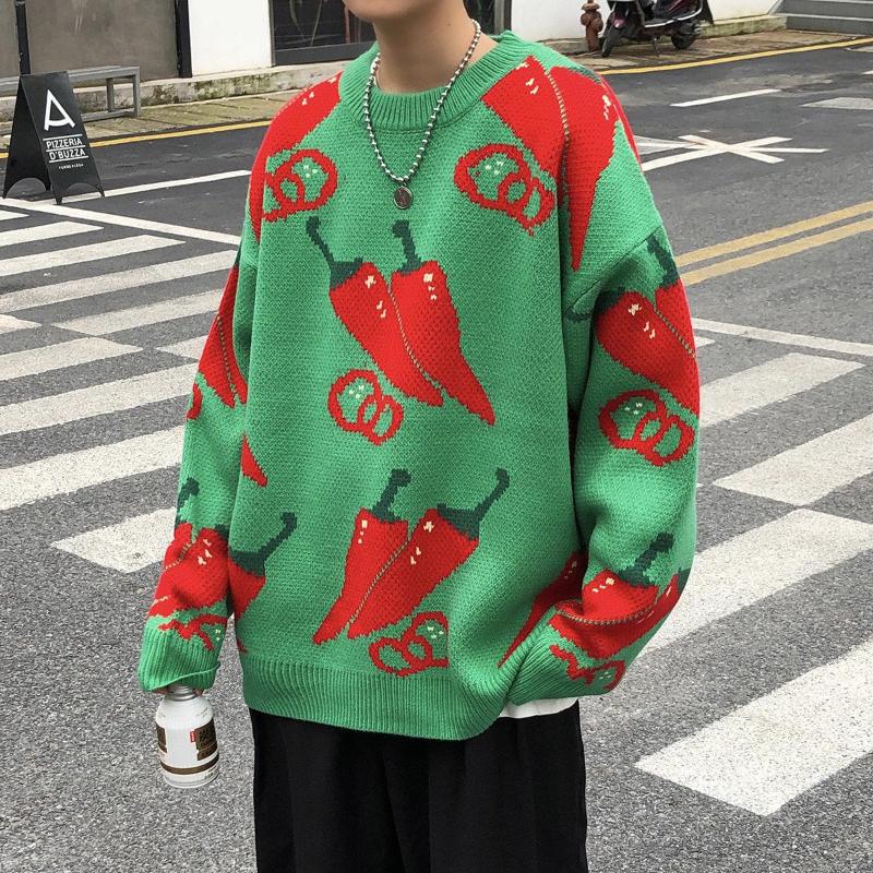

Funny Printed Men's Warm Sweater Korean Streetwear Fashion Pullovers Autumn Graphic Printed Casual Male Clothing, Green