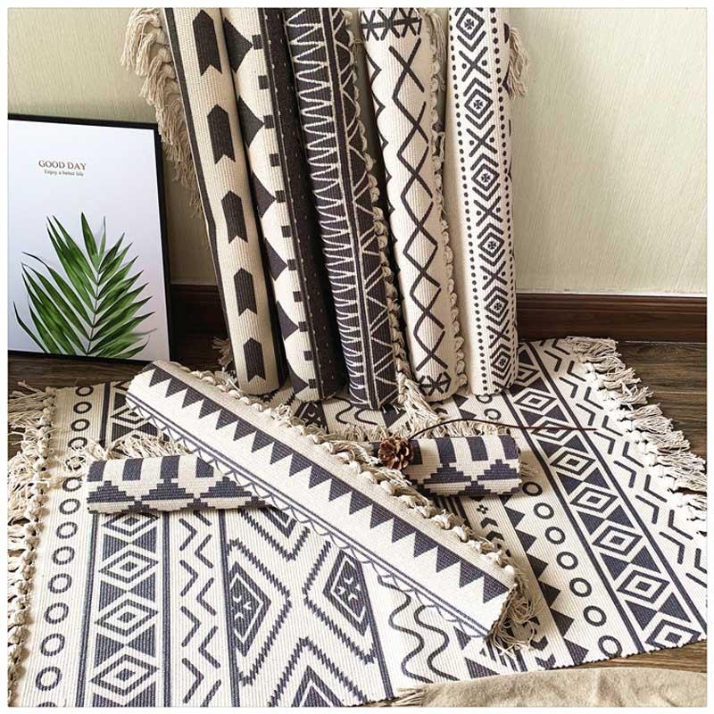 

Cotton Soft Tassel Home Carpets for Living Room Bedroom Decorate Home Carpet Floor Door Mat Nordic Cotton LinenArea Rug Mats, 04