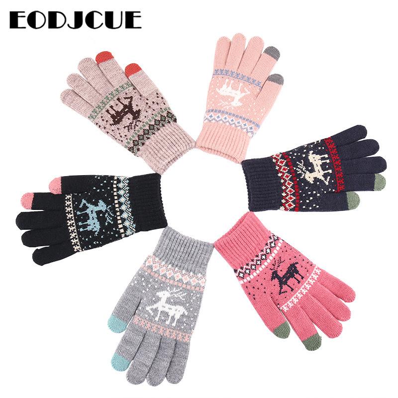 

Wholesale Winter Touch Screen Gloves Women Men Warm Stretch Knit Mittens Imitation Wool Full Finger Female Thicken