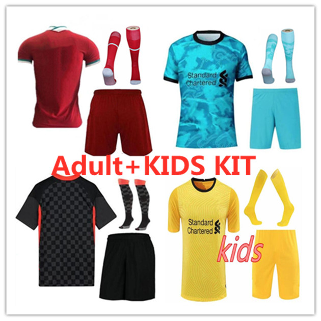 

Men+kids kit 2020 2021 soccer Jersey Home Red Away Blue third black Shirt 20 21 Men and kids Football Uniforms kit and socks, Adult kit 3rd·+socks 3