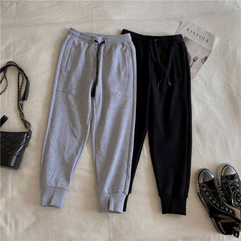 

Pure color thickened 2020 autumn women trousers high waist casual sports pants guard pants nine-point pants Harlan