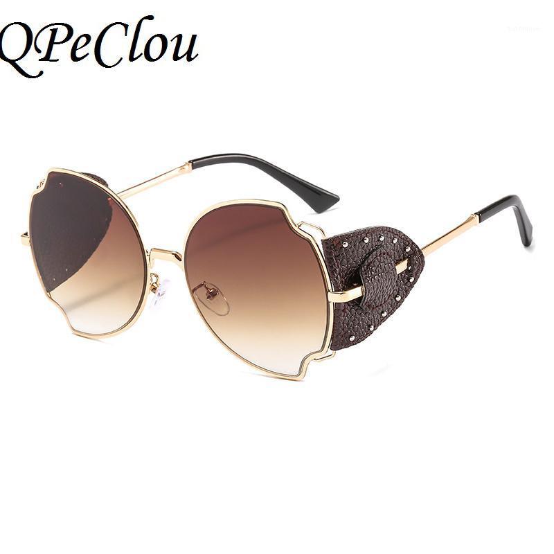 

QPeClou New Vintage Leather Punk Sunglasses Women Fashion 2020 Vintage Metal Big Frame Sun Glasses Men Brand Designer Oculos Sol1