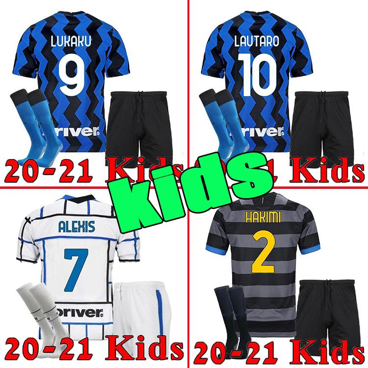 

kids kit BARELLA soccer jersey LUKAKU VIDAL LAUTARO ERIKSEN ALEXIS 20 21 DE VRIJ football shirt 2020 2021 HAKIMI has socks and shorts unifor, 20-21 3rd kids