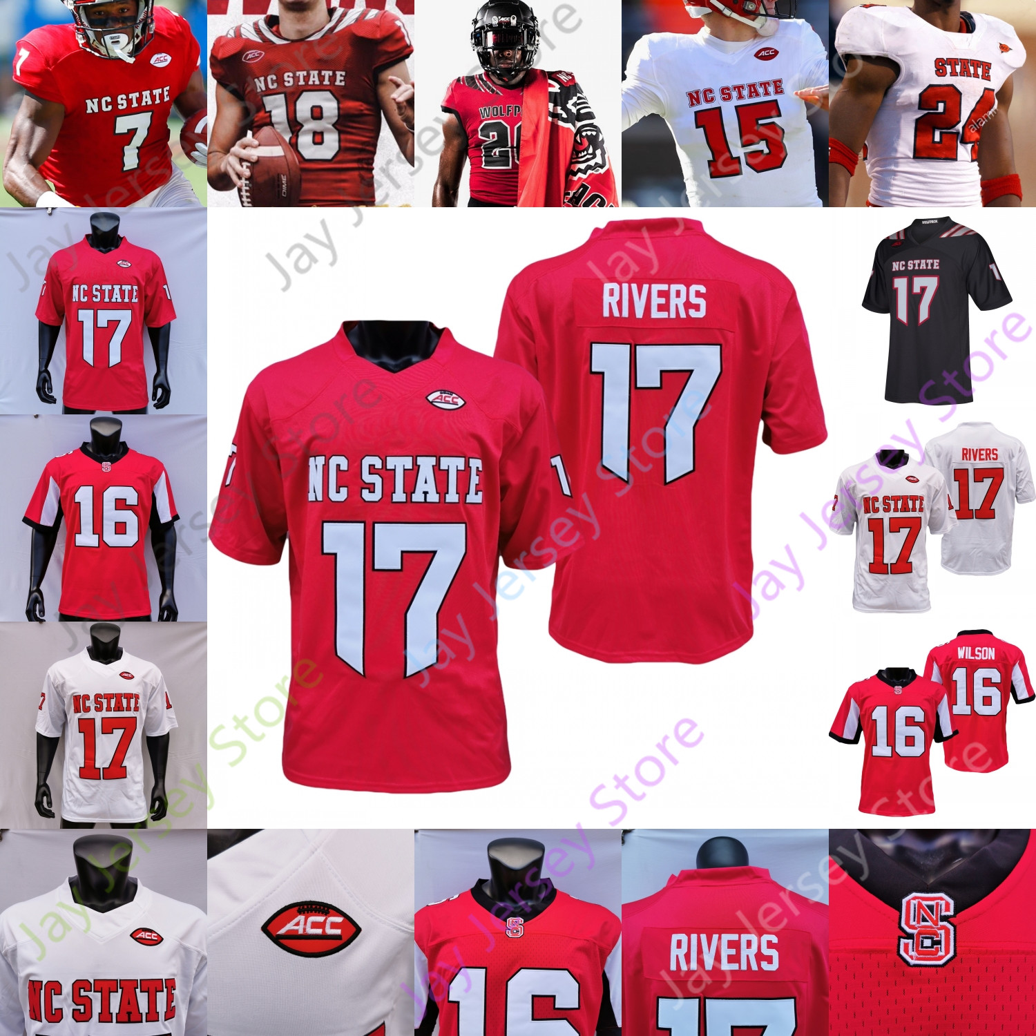 

NC State North Carolina Wolfpack NCAA College Football Jersey Devin Carter Tabari Hines Angeline Acceus McNeill Hockman Brissett Chubb Holt, Red iii