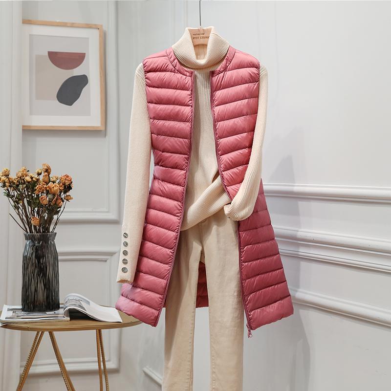 

Women Ultra Light White Duck Down Puffer Jacket Autumn Winter Sleeveless Vest Down Coat Female Zipper Plus Size Parkas Outwear