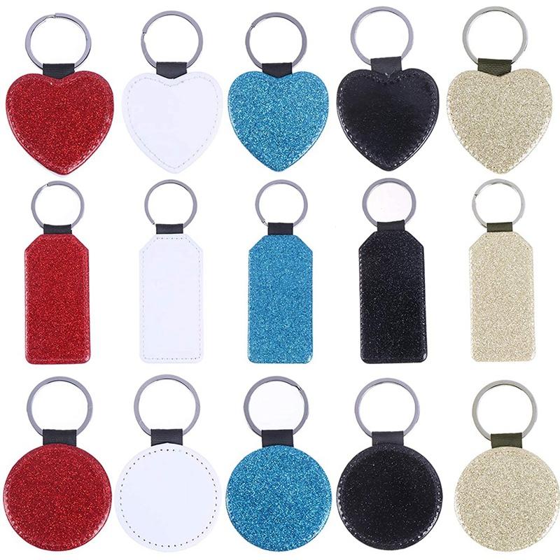 

Keychains 15 Pcs Sublimation Blanks PU Leather Heat Transfer Keychain With Key Rings DIY Blank