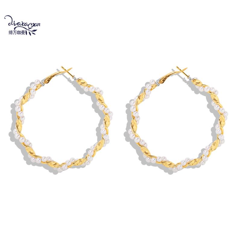 

Dvacaman A Big Hoop Earrings Vintage Simulated Pearl Statement Earrings Women Gold Color Metal Wholesale Korean Jewelry
