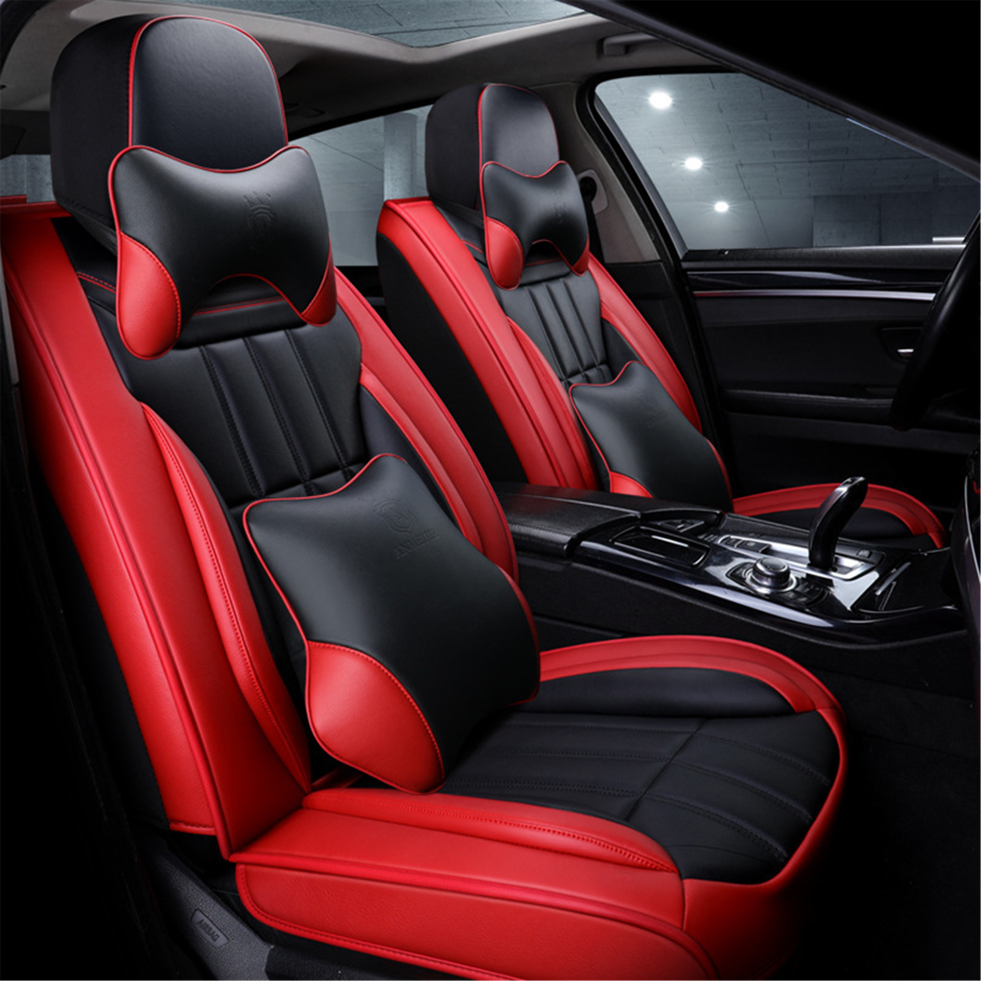 

Universal Car Seat Cover Fits Most Cars SUV Truck Comfortable Waterproof Full Set (Black+Red)