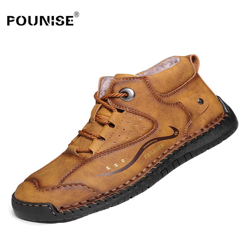 

Classic Winter Men's Boots Comfortable Men Ankle Boots plush men shoes Warm Snow Outdoor Man Motorcycle plus 38-46, Brown