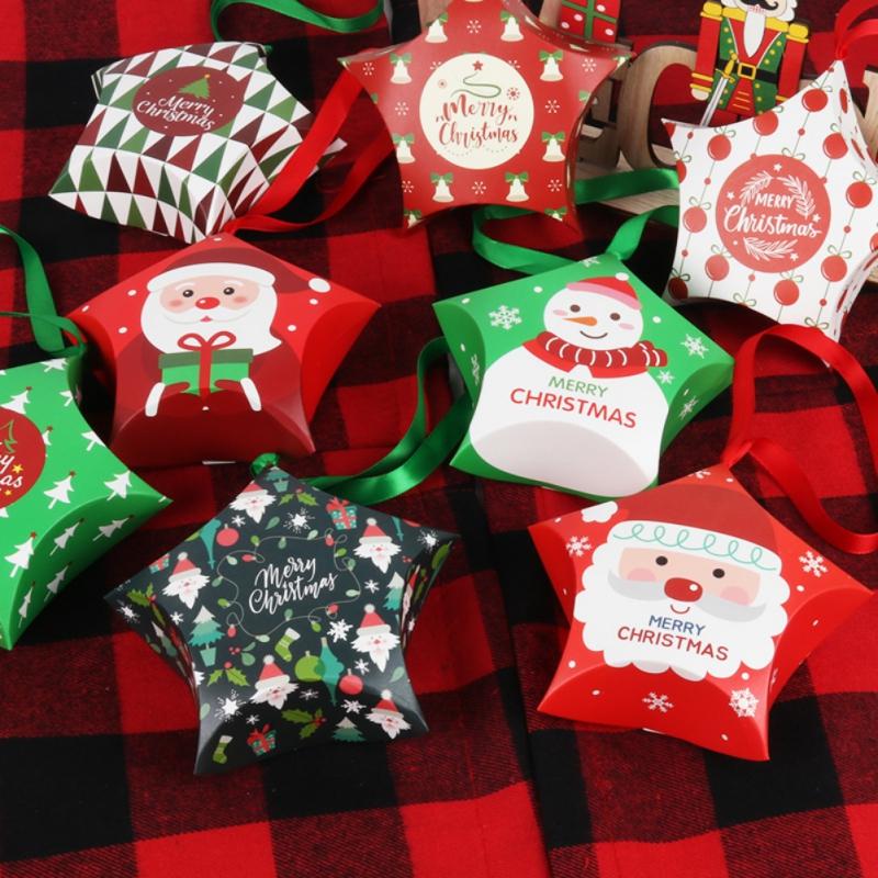 

Christmas Candy Box Gift Boxes Santa Claus Star Shape Merry Christmas Boxes Bags for Home New Year Xmas Home Decor Kids Gifts